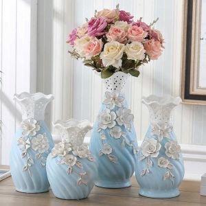 Ceramic Vase Ornament Home Decor Relief Hand-pinched Flower Design
