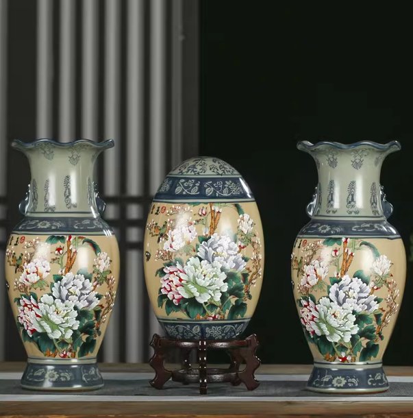 Household Ceramic Three-Piece Vase Set Living Room Decorations