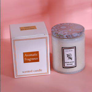 Aromatherapy candle in embossed bottle-Litchi white tea-Soybean mixed wax