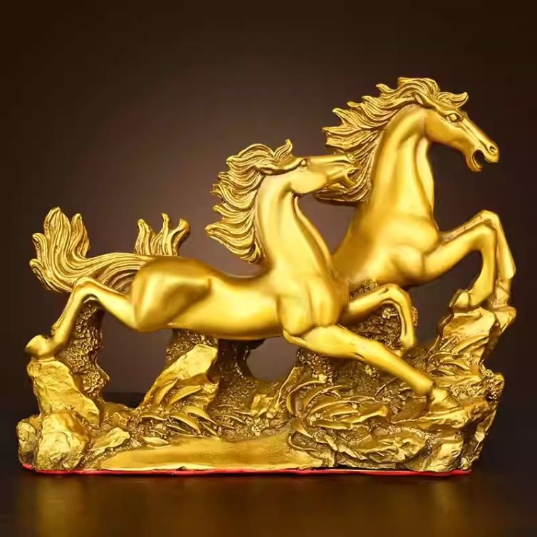 Brass Galloping Horses Zodiac Horse Office Desk Ornament