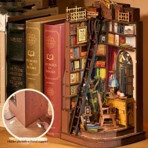 Shiguang Bookstore Assembled Bookend DIY Cottage Handmade 3D Puzzle Miniature...