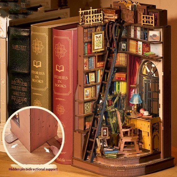 Shiguang Bookstore Assembled Bookend DIY Cottage Handmade 3D Puzzle Miniature…