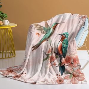 Bird Blanket, Cozy Flannel Pretty Bird & Flowers Throw Blanket For Couch Outd...