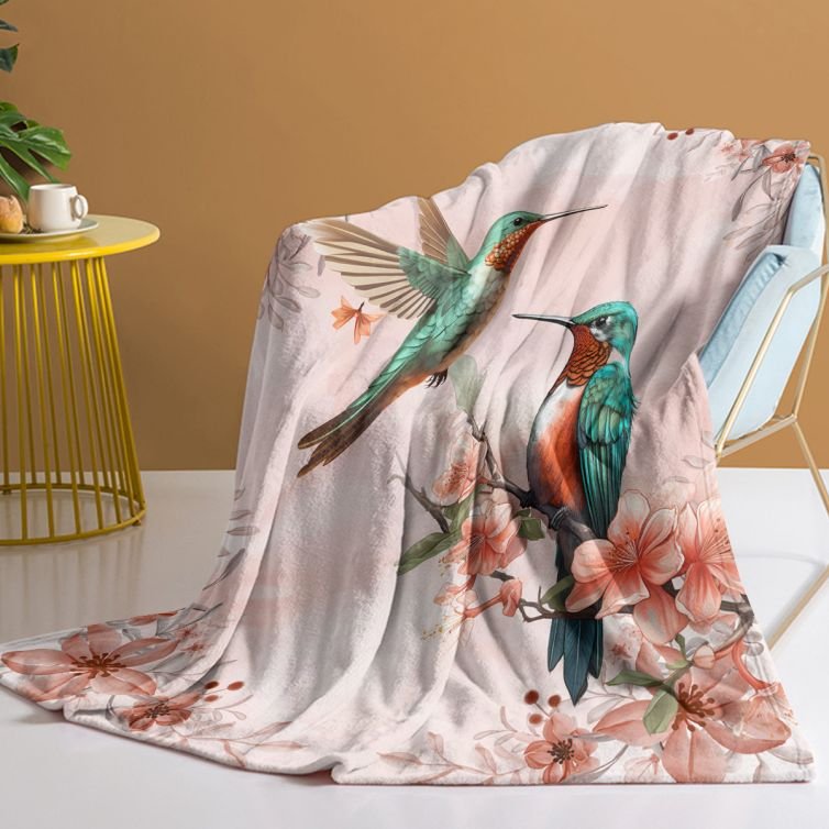 Bird Blanket, Cozy Flannel Pretty Bird & Flowers Throw Blanket For Couch Outd…