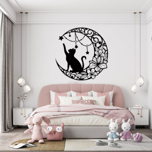 Gothic Black Cat & Moon Metal Wall Art