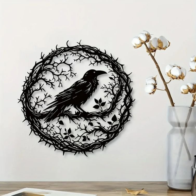 Raven in Thorns Metal Wall Art